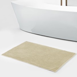Non Slip Bath Mat | 50x80cm Super Absorbent Bath Mat Non Slip | Soft & Fluffy Bathroom Mat | Washable Shaggy Microfiber Bathroom Rug for Quick Drying | Anti Slip Bath Mat & Toilet Mats (Cream)