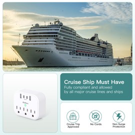 Cruise Ship Essentials - Cruise Approved Power Strip Non Surge Protector, Travel Plug Adapter with 3 Outlets 4 USB (2 USB-C), Foldable Outlet Extender for Travel Cruise Must Have