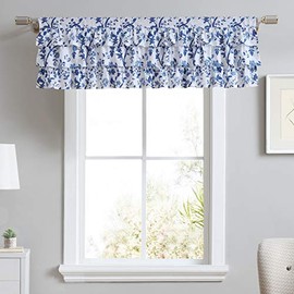 Laura Ashley Home - Cotton Pole Top Valance, Stylish & Lightweight Window Treatment for Home Decor (Elise Blue, 50" x 18")