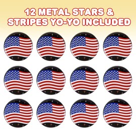 ArtCreativity Metal Stars & Stripes Yoyos, Set of 12 , 4th of July Party Favors, USA Flag Yo-Yo Toys, Fun Patriotic Accessories for Independence, Memorial, and Veterans Day