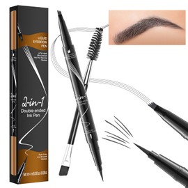 LOKFAR Microblading Eyebrow Pen, 2-In-1 Dual-Ended Waterproof Eyebrow Pencil with 4-Fork-Tip & Ultra-Precise Tip, and an Angled Eyebrow Brush, Eye Brow Pencils for Women -Gray