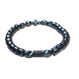 Chic Hematite Beaded Bracelet with Cross Charm