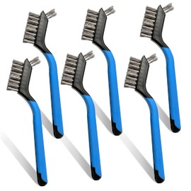 Mini Wire Brush Set 6Pcs - Stainless Steel Wire with Curved Handle Grip for Rust, Dirt & Paint Scrubbing with Deep Cleaning