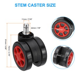 PATIKIL 3 Inch Office Chair Wheel Replacement, Desk Chair Wheels with 7/16" x 7/8" Quite Rolling Caster Wheels 154 Lbs Per Wheel for Wood Floors Carpet, Red