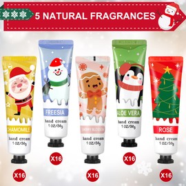 Swiffen 80 Pcs Christmas Hand Lotion Gift Set Bulk Christmas Gifts for Coworkers Employee Natural Plant Fragrance Shea Moisturizing Hand Creams Women Men Stocking Stuffers Xmas Party Supplies