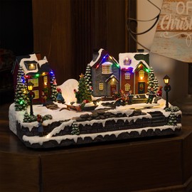 Alpine Corporation Animated Children Playing in Christmas Village Holiday Tabletop Decor with 26 Multicolor LED Lights and 5.6' Cord, 17" L x 11" W x 9" H, Christmas Decoration