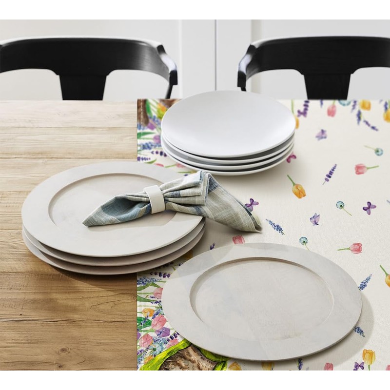 Artoid Mode Flowers Tulips Lavender Cat Spring Table Linen, Kitchen