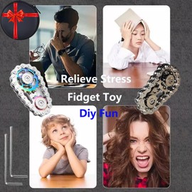 【2PCS】Fidget Spinners Toys for Adults & Teens - Metal Fidget Toy Bike Chain Fidget Sprocket Chain Fidgets Toy for Relief Anxiety ADHD Autism Cool Gadgets Desk Offices Gift Sensory Toy（Silver+Rainbow）