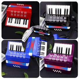 Accordion 17 Piano Keys 8 Bass Button Mini Accordion Instrument with Retractable Leather Strap Plastic for Beginners (Red)