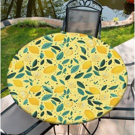Yesad Waterproof Tablecloth with Elastic Tablecloth for Round Tables 36"-70" for Indoor Outdoor Patio Use, 44Inch, Lemon