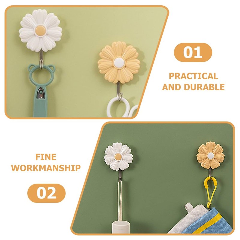 Cabilock 4pcs Daisy Sticky Hook daisy coat bags wall hanger
