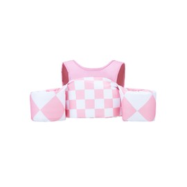 KIDSco Swim Vest for Kids 30-50 lbs. A Puddle Jumper Swimming Float Aid with Shoulder Straps and Arm Water Wings for Boys and Girls Aged 2-6 |Pink Checkerboard|