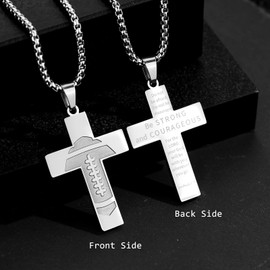 HattiDoris Football Cross Necklace for Boys - Inspirational Bible Verse Pendant, Stainless Steel Chain 22+2 Inch, Sports Jewelry Gift for Men (S-Be Strong) Over 18 Years