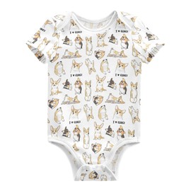 CaTaKu Cute Newborn Onesie Short Sleeve Bodysuit for Baby Girl Boy I Love Corgi Clothes Rompers 0-3 Months