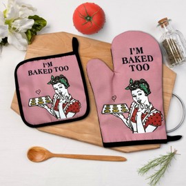 I am Baked Too,Funny Oven Mitts and Pot Holders Sets of 2,Silicone Non-Slip Oven Mitts,Kitchen Gift for Women,Bake Lover Gift,Housewarming Gifts