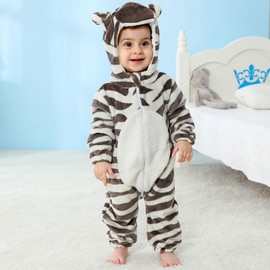 maxToonrain Baby Zebra Costume Romper Toddler Boys & Girls Role-Playing Outfit with Zipper Hooded Flannel Zebra Onesie Pajamas (12-18 Months)