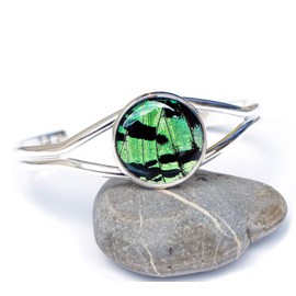 Natural Butterfly Wing Bracelet Cuff - Sunset Moth Wing Bangle Silver Accessory