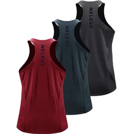 NELEUS Men's 3 Pack Running Tank Top Dry Fit Y-Back Athletic Workout Tank Tops,5069,Grey Black,Slate Gray,Red,US L,EU XL