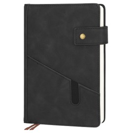 Thboxes Notizbuch A5 Liniert, Journal Notebook mit 180 Blatt/360 Seiten Hardcover PU Leder Notizbuch mit 100gsm Dickem Papier Druckknopf Innentasche Notizbücher Liniert für Büro Schule (Schwarz)