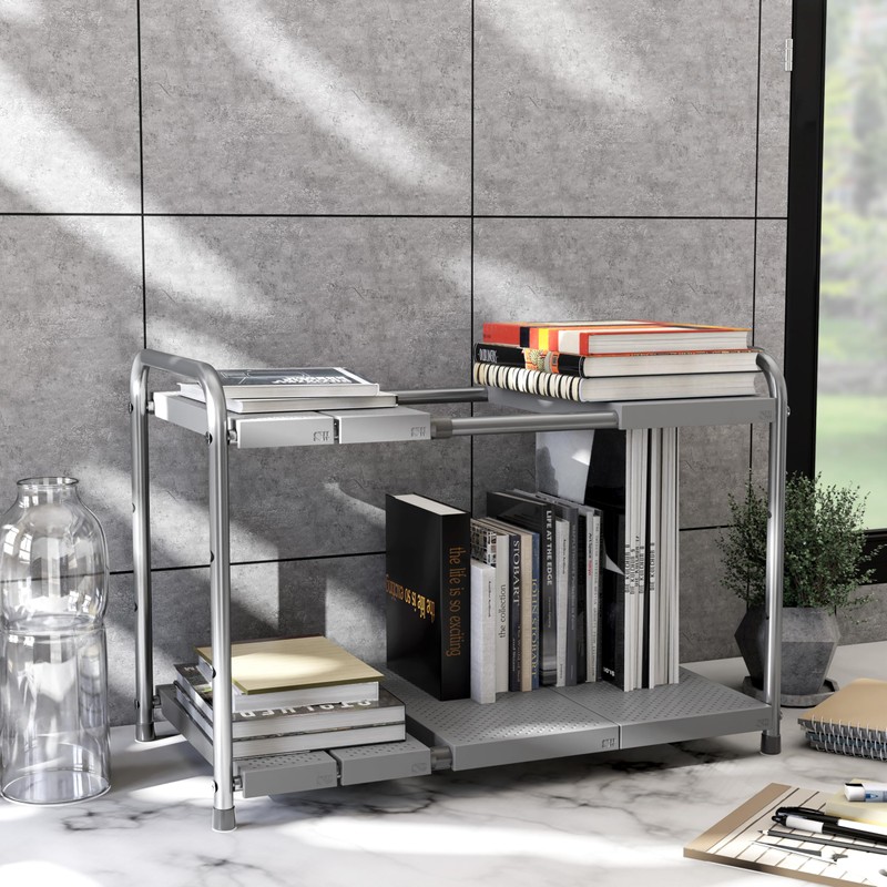 Simple Houseware Under Sink 2-Tier Heavy Duty Expandable Rack Organizer,