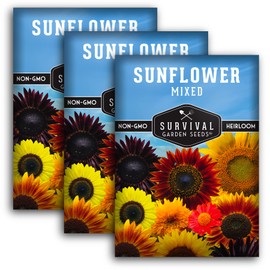 Survival Garden Seeds - Mix of Popular Sunflower Seeds for Planting - 3 Packs with Instructions to Grow Beautiful Flowers in Your Home Vegetable or Flower Garden - Non-GMO Heirloom Varieties