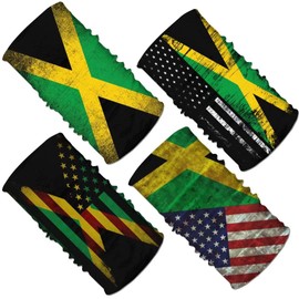 4Pcs Men&Women USA Jamaica Flag Magic Headwear Neck Gaiter Tube Scarf Headbands Bandana Balaclava for Outdoor Running Cycling Skating Work Out