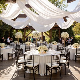 gogoparti 20x20FT White Ceiling Curtain Panels - 4 Panels of 5x20FT Wrinkle-Free Polyester Drapes for Weddings, Birthdays, Parties, Tent & Event Decoration