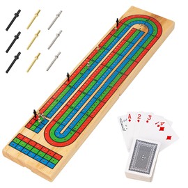 FUNPENY Juego de mesa tradicional de madera para cunas, 3 pistas codificadas por colores con pinzas de metal y baraja de cartas                       