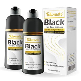 Champú Tinte Negro Para Cabello 400 Ml - Paquete De 2 - Cobertura Total De Canas En Minutos - Sin Amoníaco - Coloración Instantánea En Casa - Regalo