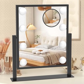 Erlingeryi Hollywood Vanity Mirror with Lights 8 Dimmable Bulbs, 3 Color Light, Touch Control, LED Lighted Makeup Mirrors for Dorm, Detachable 10X Magnification Mirror Black