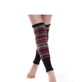 zfyanssee 1 pairs Women Leg Warmer Striped Ethnic Knitting Wool Footless Knee High Boot Socks Christmas Socks Boot Cuff Cover Socks (Black)