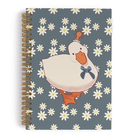 QLMX Daisy Duck Spiral Notebook, Cute Duck Notebook Journal, Duck Gifts for Duck Lovers, Spring Daisy Flower Notebooks for School Work, Duck Office Supplies Gifts for Teen Girls Women, 5.5x8.3 Inch