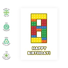 Central 23 Age 8 Birthday Card for Boys - 8 Building Blocks - Happy 8th Birthday Greeting Card for Kids - 8 Year Old - Milestone Baby Cards Age 8 - Child - Comes with