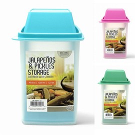 Pickle Container with Strainer, Cucumber Jalapeno Olive Keeper, 40.6 oz Large Size for Mess-Free Storage of Condiment Food - Color: Blue