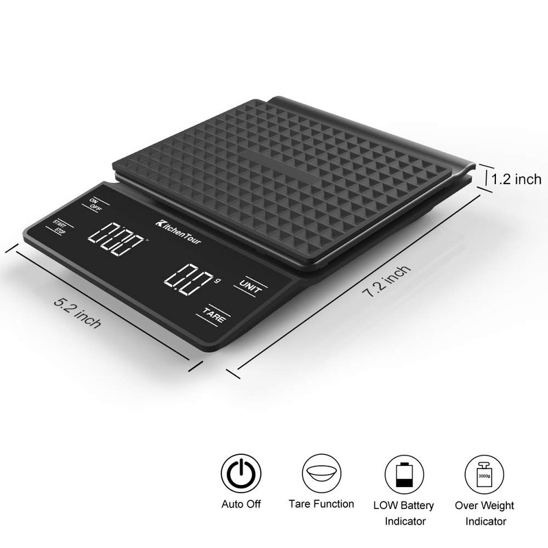 KitchenTour Coffee Scale with Timer 3kg/0.1g High Precision Pour Over