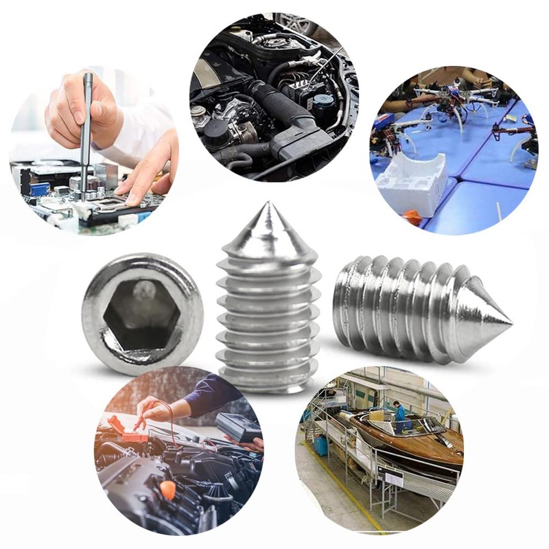 Set of 290 Grub Screws Stainless Steel Cone Tip Hex