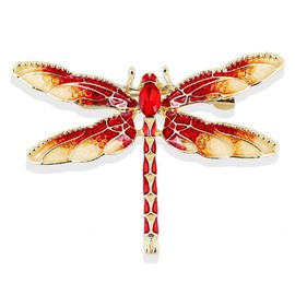 Kaichen Dragonfly Brooch, Jewelry for Women, Girls, Ladies, Exquisite Packaging (Red)