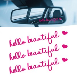 MLY 3 Pack Hello Beautiful Rearview Mirror Decal, Self Affirmations Car Sticker, Cute Vanity Mirror Accessory for Women, Vinyl Decal for Tumbler, Water Bottle & Auto Decor, Pink Car Accessories