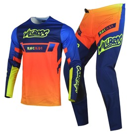 Willbros Men's Dirt Bike Gear Set Motocross Jersey Pants Combo MX Suit Enduro Riding Off-road Adult Blue Orange (Jersey L Pants 34)