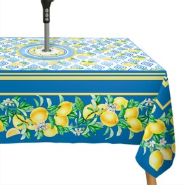 bnhjsdw Blue Lemon Outdoor Tablecloth with Umbrella Hole for Rectangle Table, Waterproof Lemon Patio Table Cloth with Zipper - 60 x 102 inches