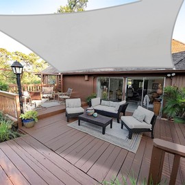 E&K Sunrise 12' x 12' Waterproof Sun Shade Sail Outdoor Rectangle Canopy Shade Cover UV Block for Pergola Patio Backyard Garden Deck (Light Gray)