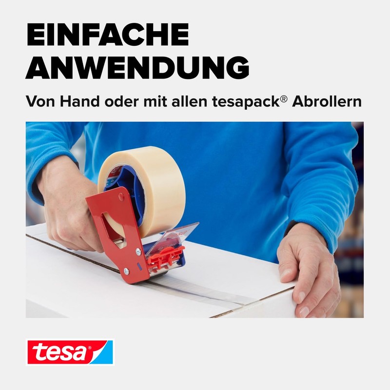 tesapack Strong - Geräuscharmes Paketklebeband zum Verpacken von Paketen und