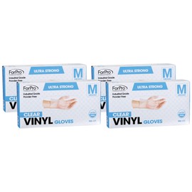 ForPro Professional Collection Disposable Vinyl Gloves, Clear, Industrial Grade, Powder-Free, Latex-Free, Non-Sterile, Food Safe, 2.75 Mil. Palm, 3.9 Mil. Fingers, Medium, 100-Count (Pack of 4)