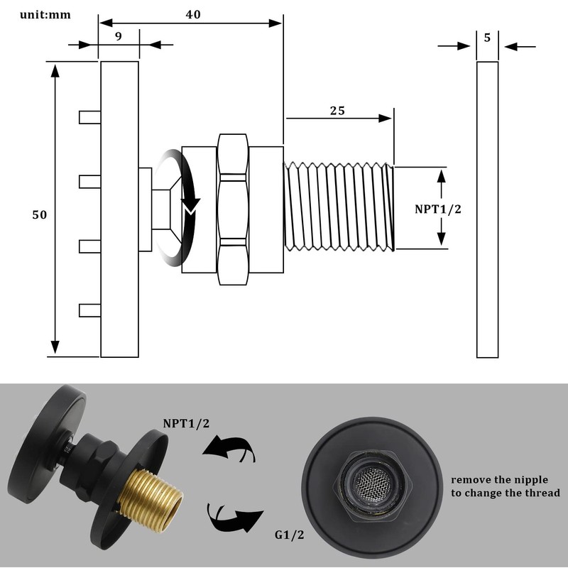 HOMEDEC 2inch Round Brass Shower Spa Massage Body Spray Wall