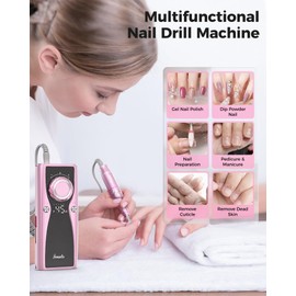 Electric Nail Drill Professional Kit: 45,000 RPM USB Rechargeable Efile Nail Drill Nail File with 12 Bits for Polishing Gel/Acrylic Nails- Portable Manicure Tool Set for Salon/Home-Rose Gold