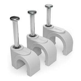 8mm Round White Cable Clips, Pack of 100 - for Effective Cable Management - Cable Tacks for Electrical/Ethernet Wall Cables, Nail Clips for Telephone TV Wire Clips, Cable Tidy