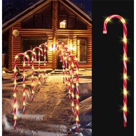 XMASHOME 12 Pcs Christmas Candy Cane Lights Pathway Markers - Outdoor/Indoor Christmas Decor for Holiday Xmas