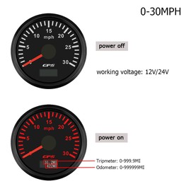 2" 52mm ATV Truck MPH GPS Speedometer Gauge Odometer with 7 Adjustable Backlights for Boat Car Snowboat Motor 12V 24V (Black&Black, 0-30 MPH)