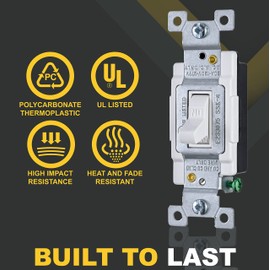 Faith White Toggle Light Switch (1-Pack) | Single-Pole Wall Light Switch in 1-Gang Fixture | 20-Amp Toggle Switch for Home Improvement | Grounding Screw Included