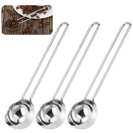 Pack of 3 Coffee Spoons, Coffee Measuring Spoons Made of Stainless Steel, Dosing Spoon with Long Handle, Reusable, Round Coffee Spoon, Scoop Silver Measuring Spoon with Wire Handle for Tea, Coffee,